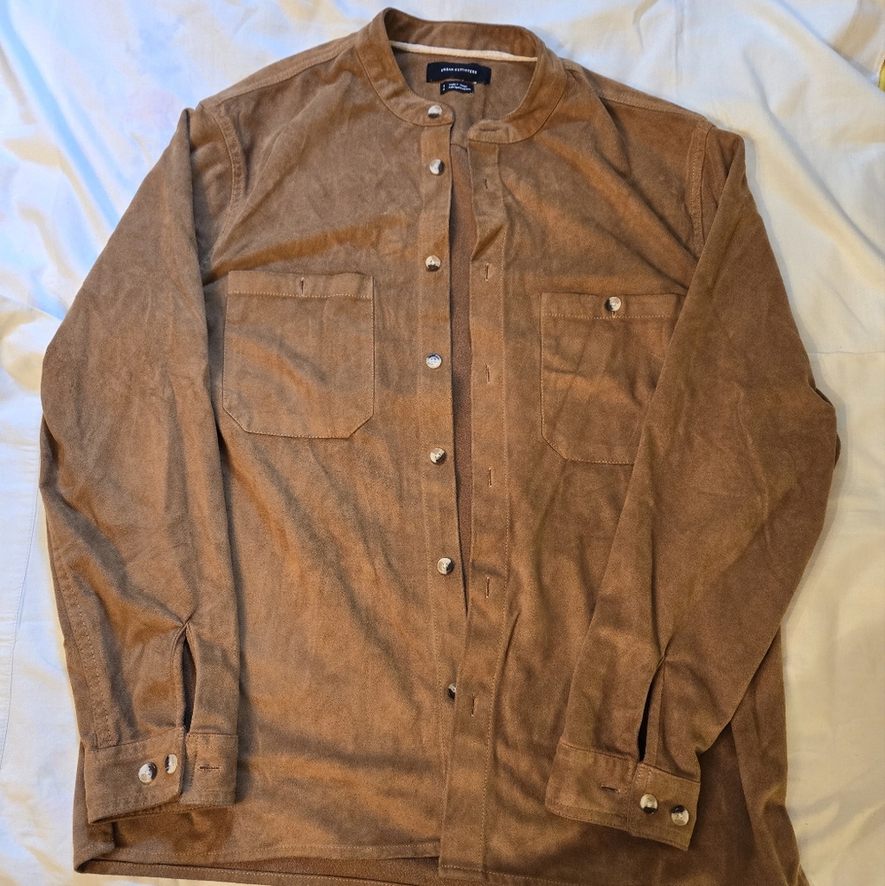 2/$26 Mens/ Womens Oversized Brown Suede Button-Up Shirt